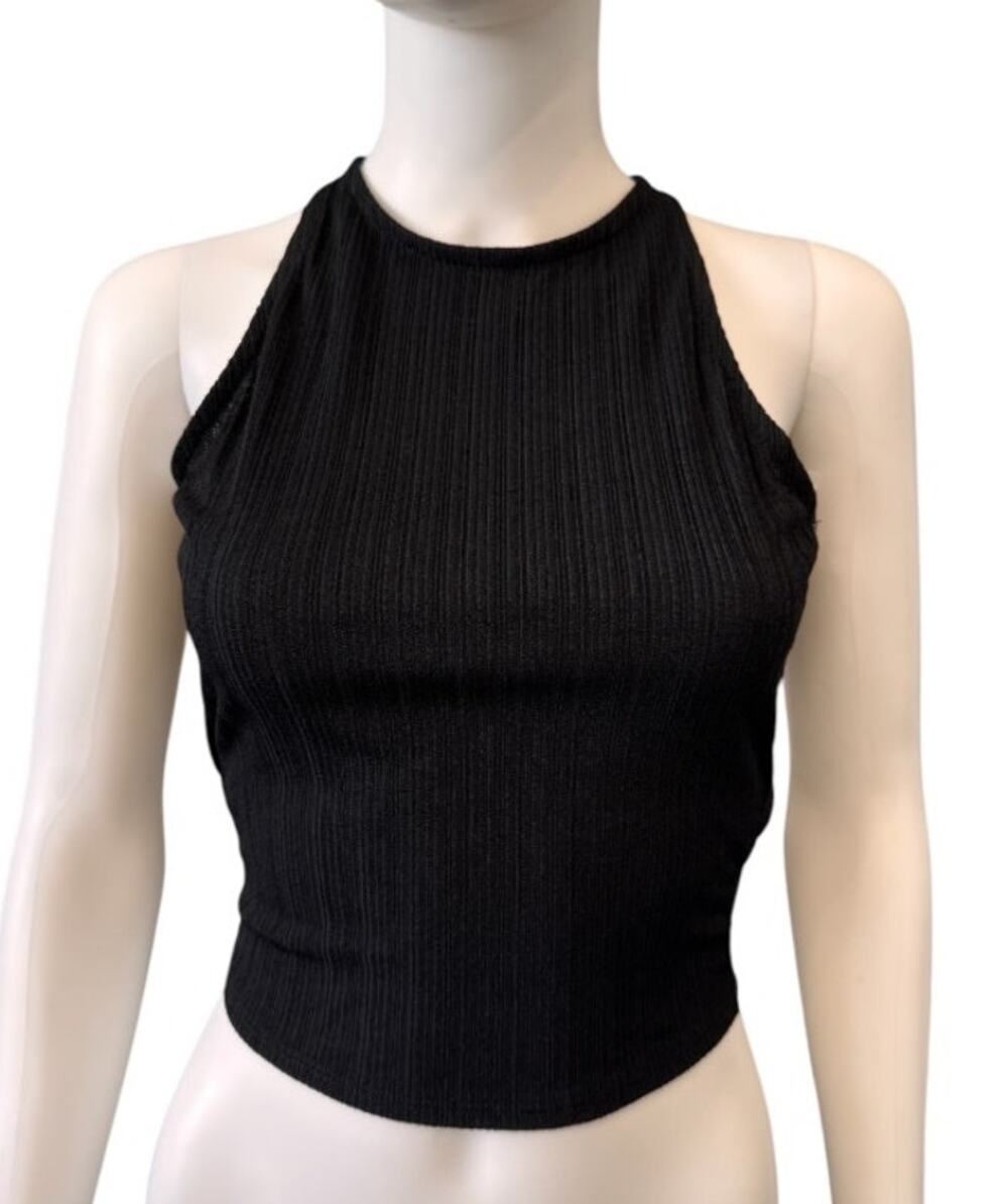 LUSH NORDSTROM Women’s Black Tie Back Cris Cross Textured Tank Top Size XS New